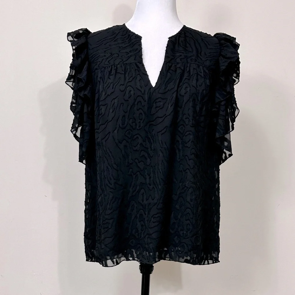 NWOT Anna Cate Black w Lace Overlay Ruffle Sleeves V-Neck Collar Pullover Top M - Picture 12 of 14